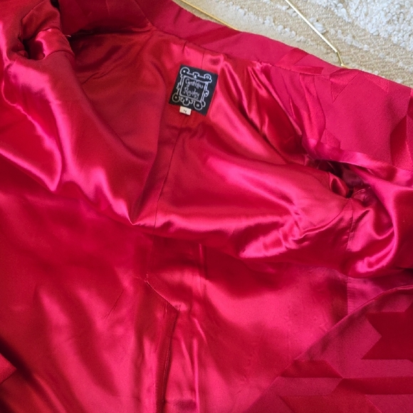 Cynthia Rowley 90s Y2K Red Long Line Blazer Trench Coat Sz 4 - Picture 8 of 14
